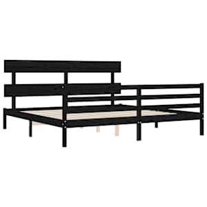 Rám postele s čelem černý 200 x 200 cm masivní dřevo - obrázek 5