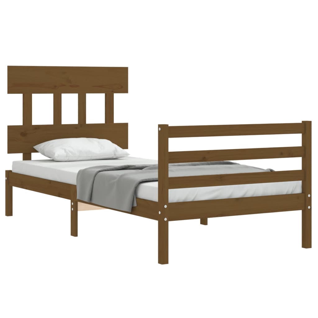 Легло с табла меденокафяво 2FT6 см Small Single дърво масив