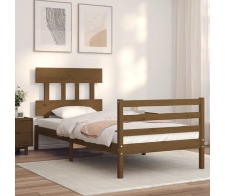 vidaXL Lovos rėmas su galvūgaliu, rudas, mediena, mažas vienvietis