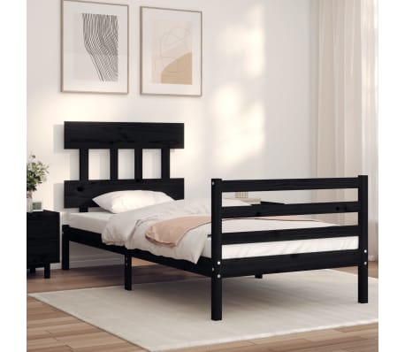 vidaXL Lovos rėmas su galvūgaliu, juodas, mediena, mažas vienvietis