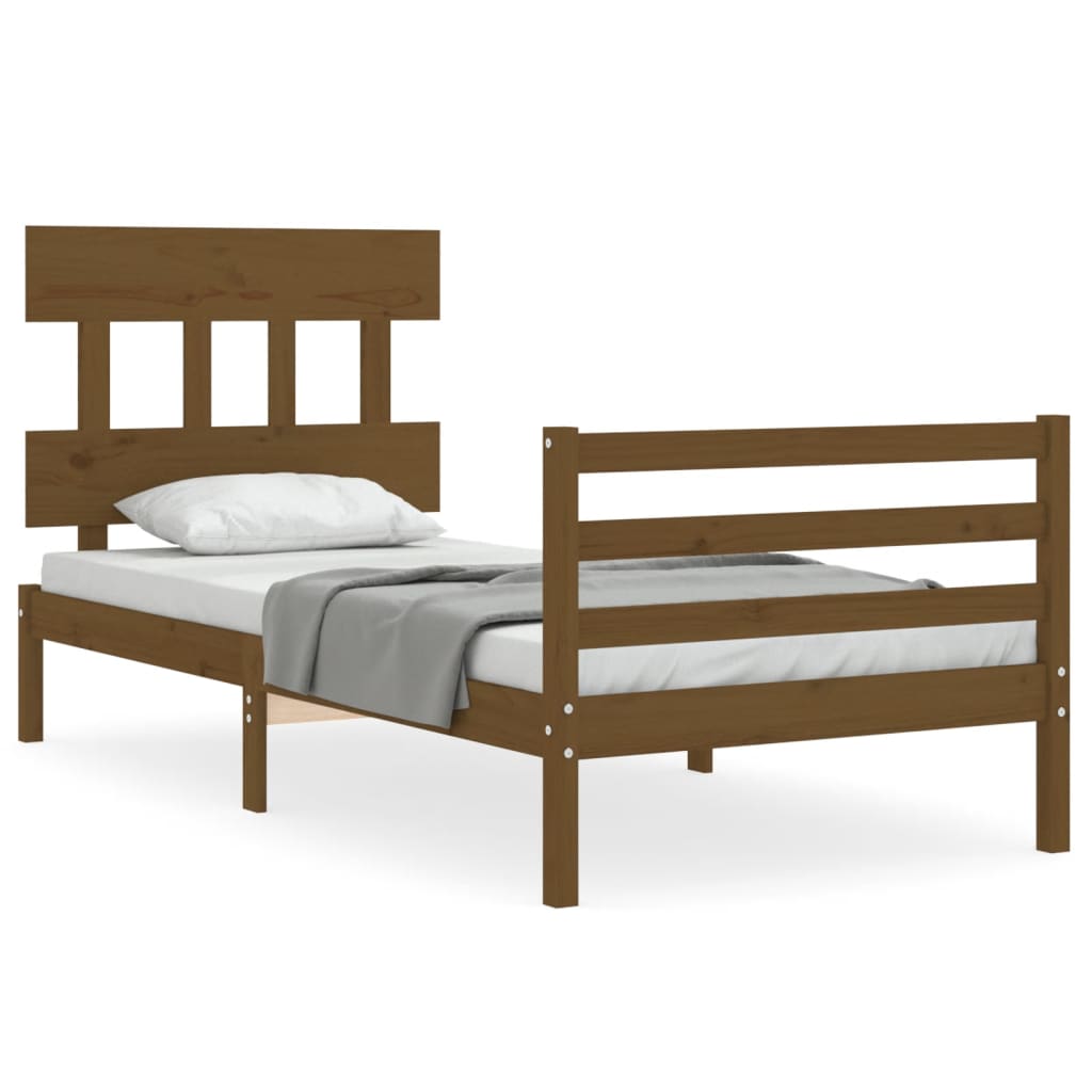 Cadru de pat cu tăblie single, maro miere, lemn masiv