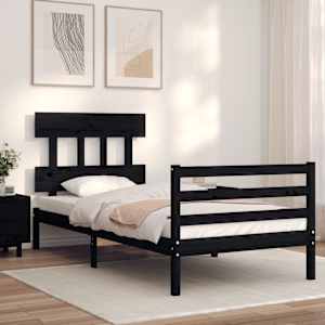 vidaXL Lovos rėmas su galvūgaliu, juodas, medienos masyvas, vienvietis