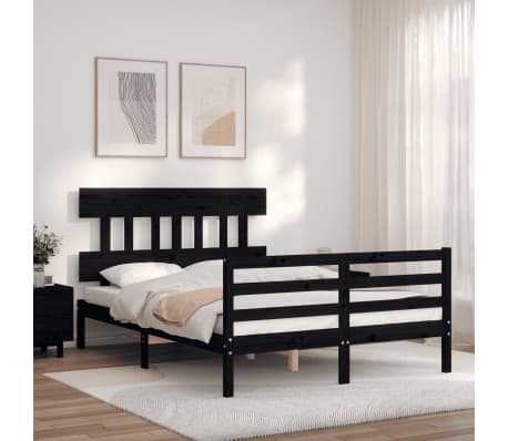 vidaXL Lovos rėmas su galvūgaliu, juodas, mediena, mažas dvivietis