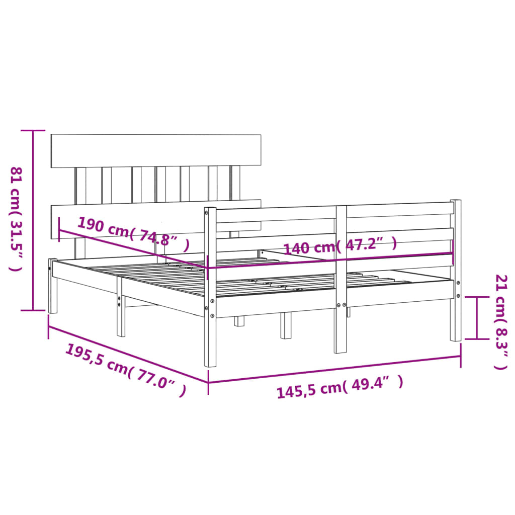 Posteljni okvir z vzglavjem siv 140x190 cm trden les