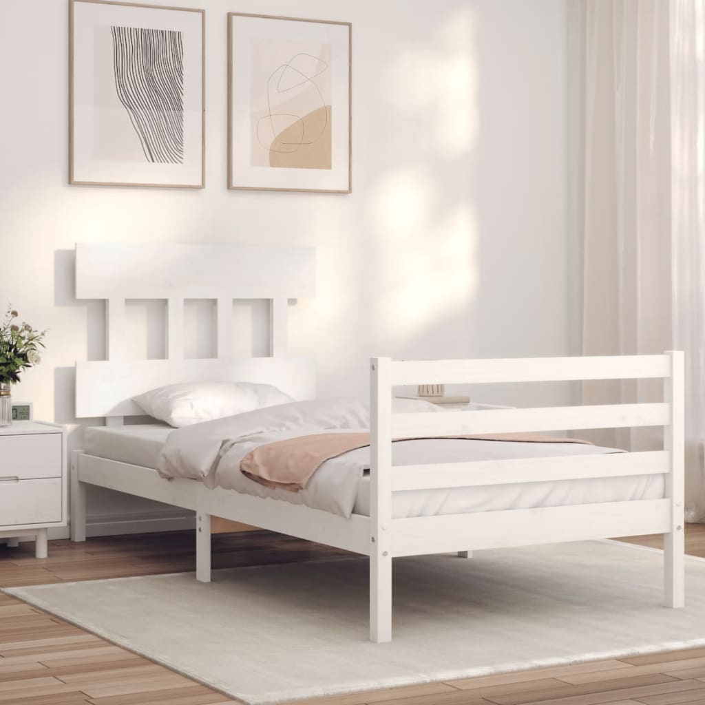 vidaXL Bedframe met hoofdbord massief hout wit 90x200 cm afbeelding