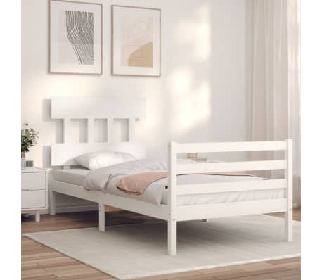 vidaXL Estrutura de cama com cabeceira 90x200 cm madeira maci&ccedil;a