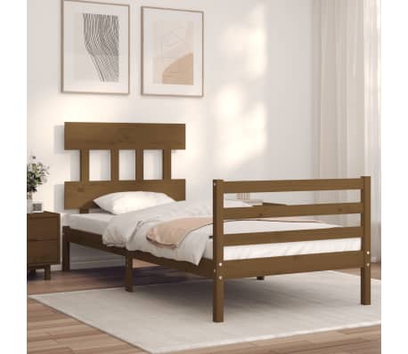 vidaXL Cadru de pat cu tăblie, maro miere, 90x200 cm, lemn masiv