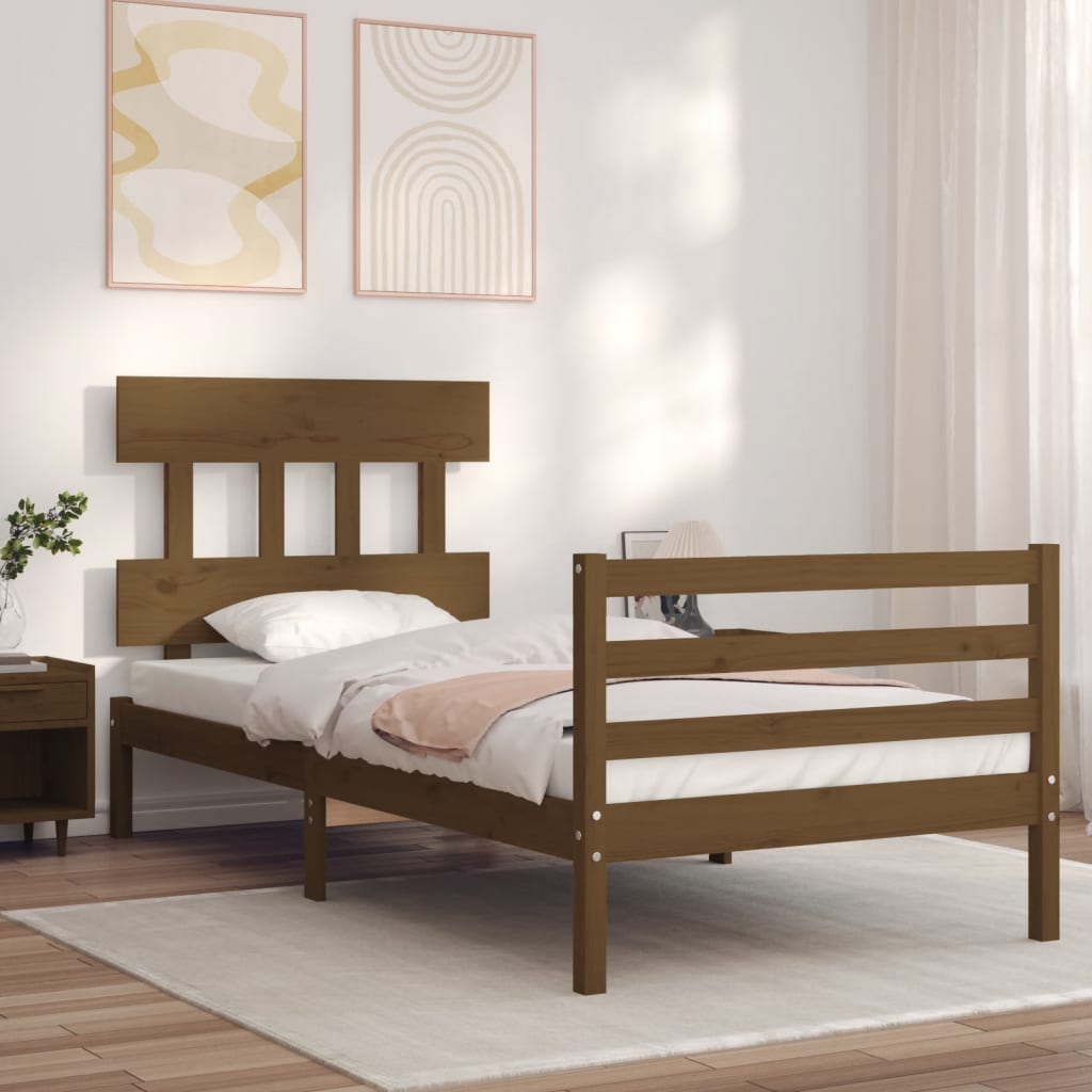 vidaXL Cadru de pat cu tăblie, maro miere, 90x200 cm, lemn masiv 