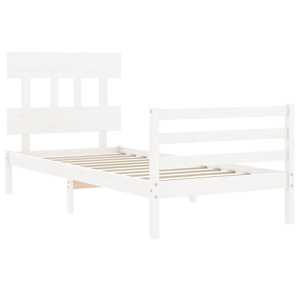 Rám postele s čelem bílý 100 x 200 cm masivní dřevo - obrázek 5