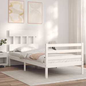 Rám postele s čelem bílý 100 x 200 cm masivní dřevo - obrázek 1