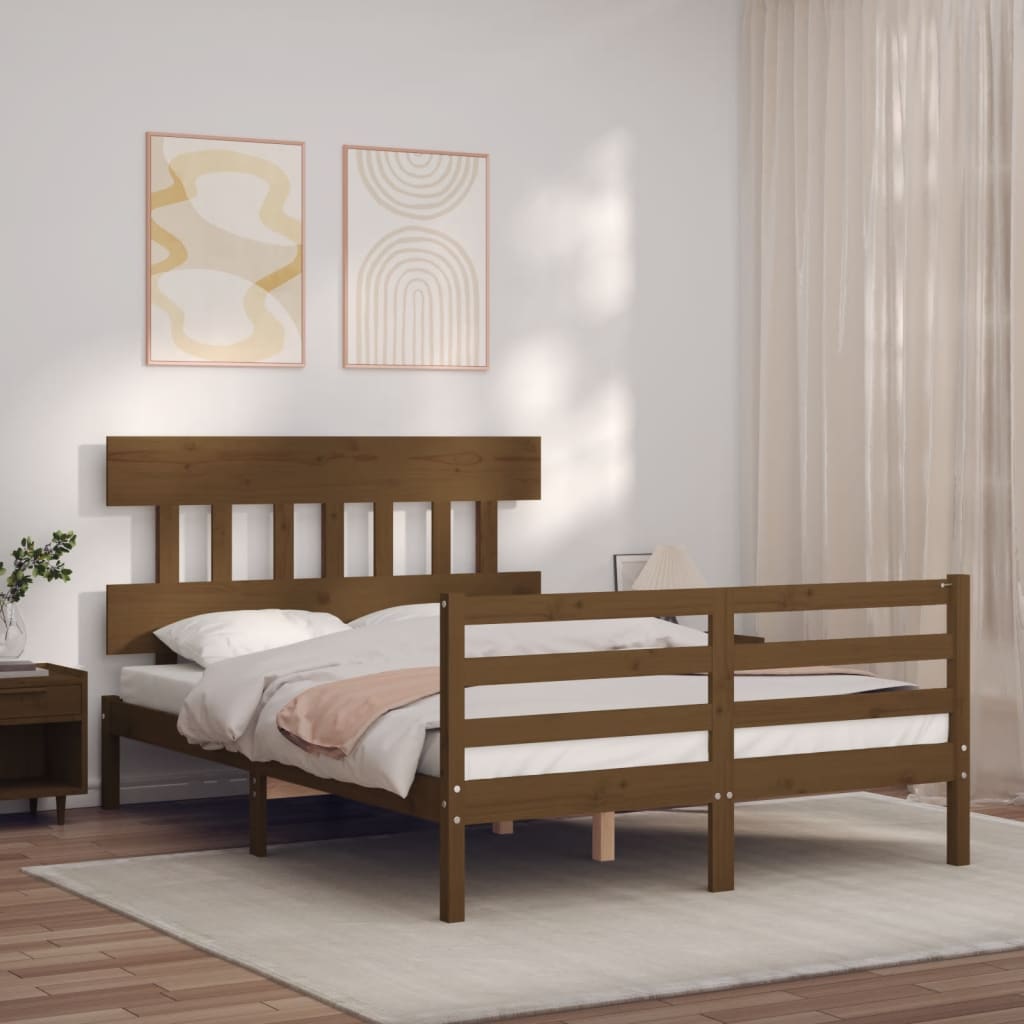 vidaXL Cadru de pat cu tăblie, maro miere, 120x200 cm, lemn masiv