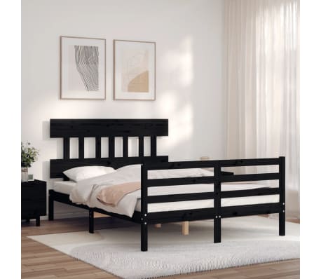vidaXL Lovos rėmas su galvūgaliu, juodas, 120x200cm, medienos masyvas
