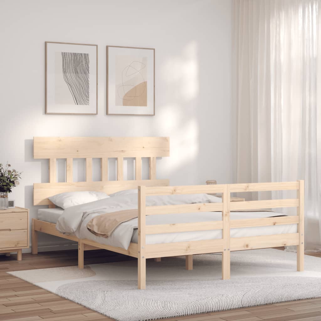 vidaXL Bedframe met hoofdbord massief hout 140x200 cm afbeelding