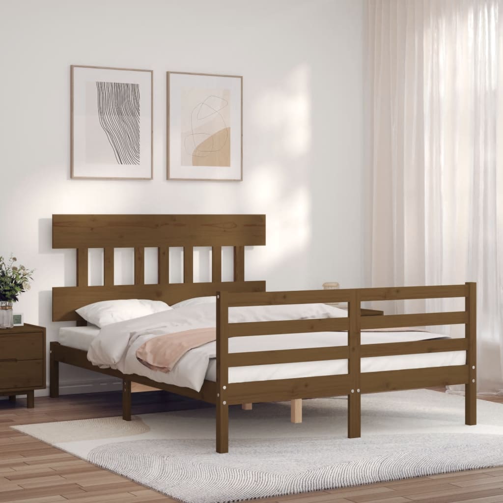 vidaXL Bed Frame with Headboard Honey Brown 140x200 cm Solid Wood