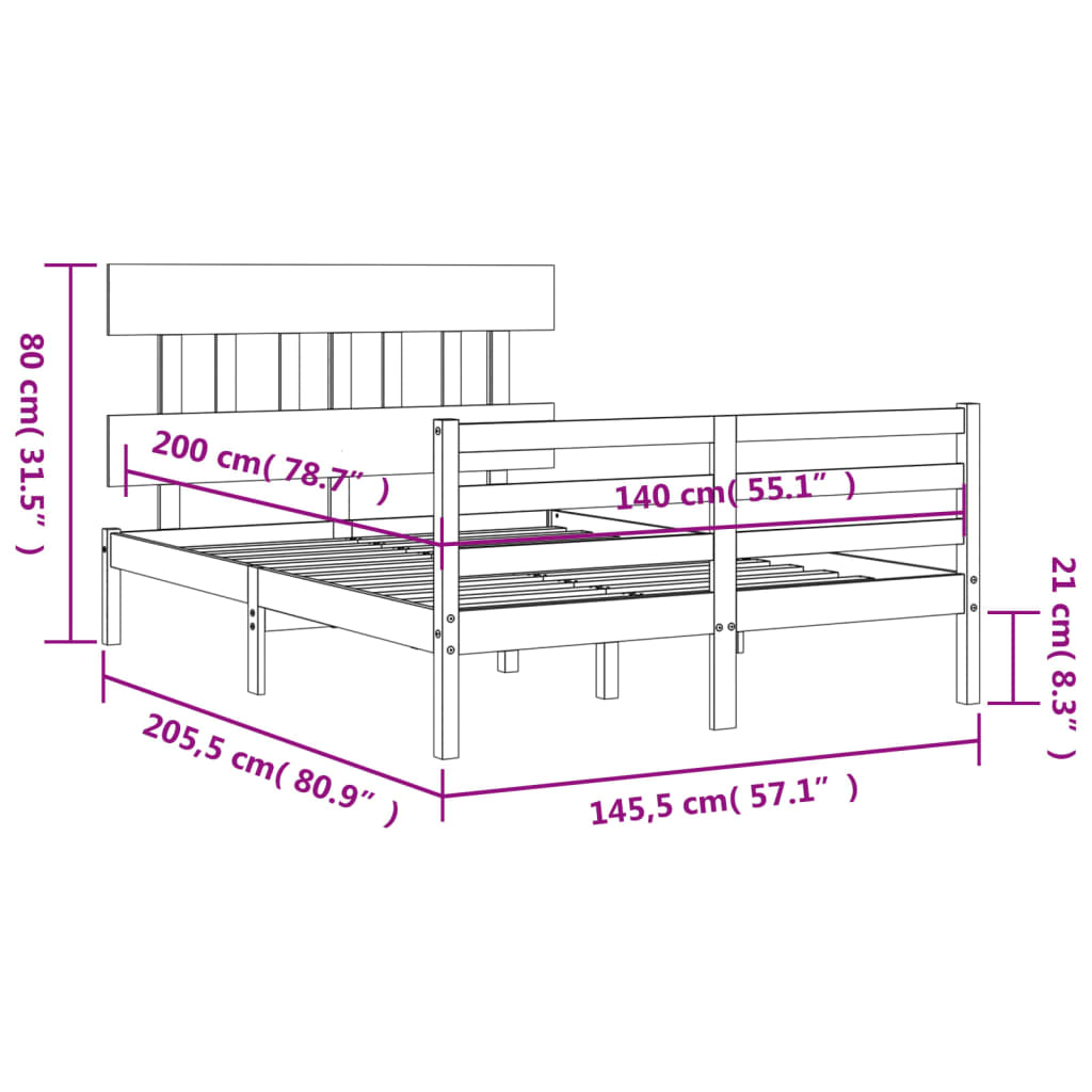 Рамка за легло с табла, меденокафява, 140x200 см, масивно дърво