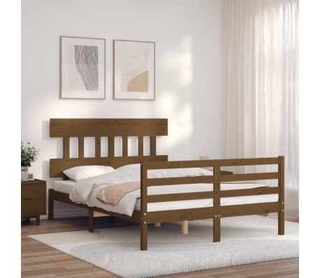 vidaXL Bed Frame with Headboard Honey Brown 140x200 cm Solid Wood