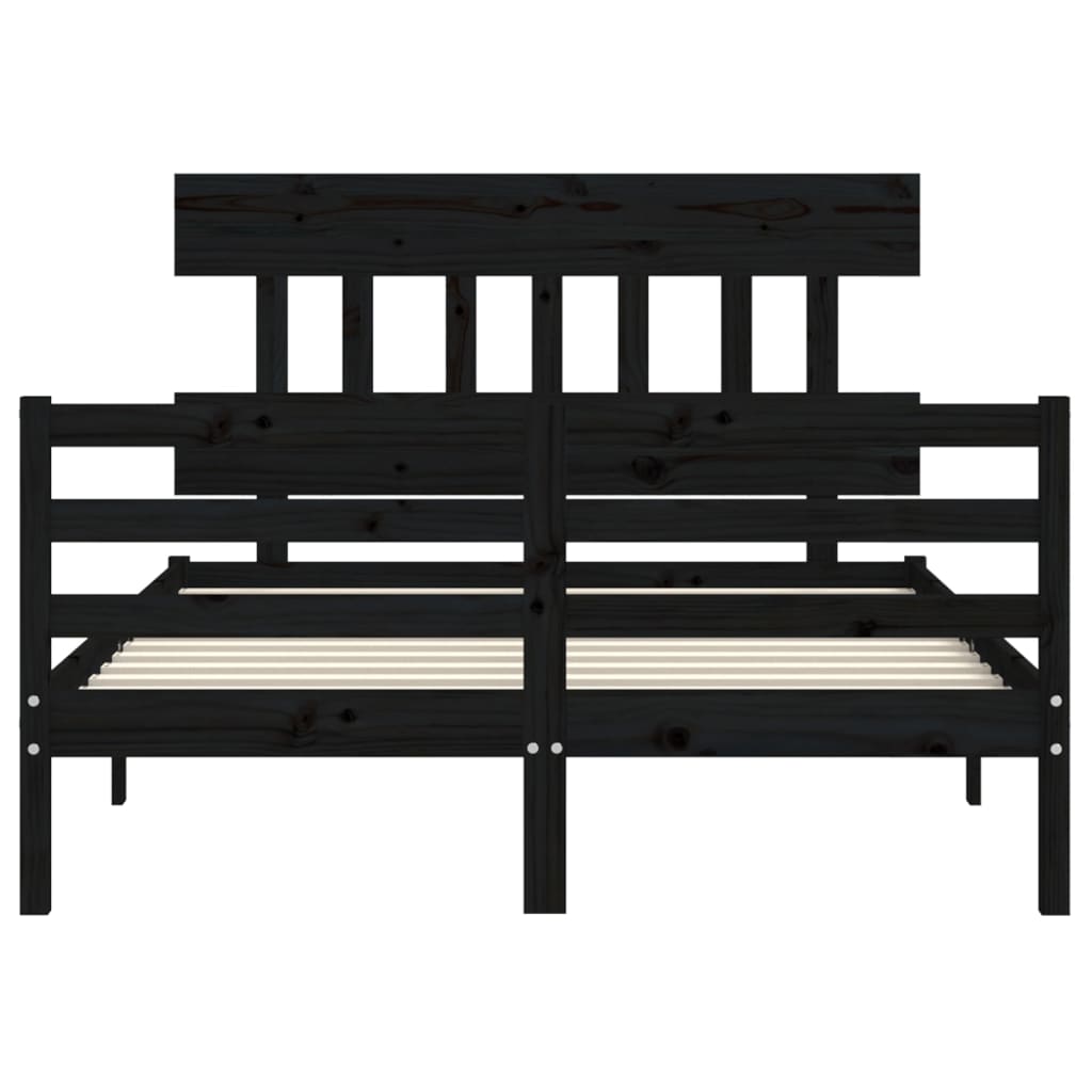 fekete tömör fa ágykeret fejtámlával 140 x 200 cm