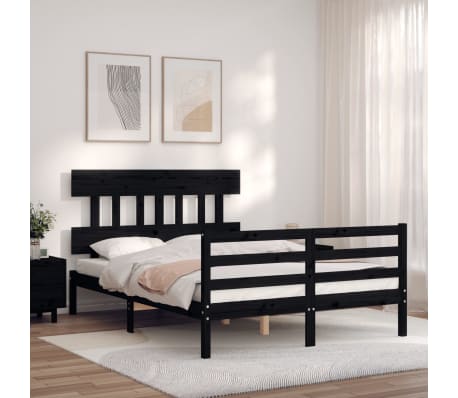 vidaXL Lovos rėmas su galvūgaliu, juodas, 140x200cm, medienos masyvas