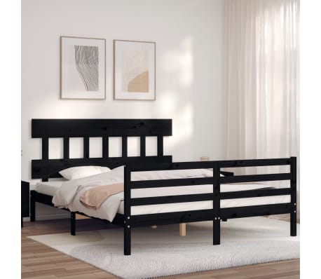 vidaXL Lovos rėmas su galvūgaliu, juodas, medienos masyvas, didelis