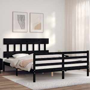 vidaXL Lovos rėmas su galvūgaliu, juodas, medienos masyvas, didelis