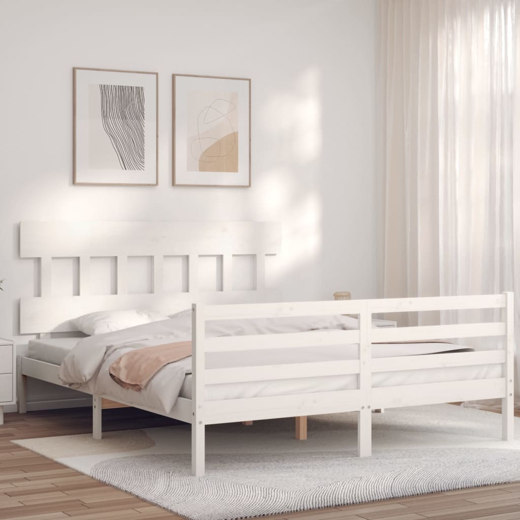 vidaXL Bedframe met hoofdbord massief hout wit 160x200 cm afbeelding