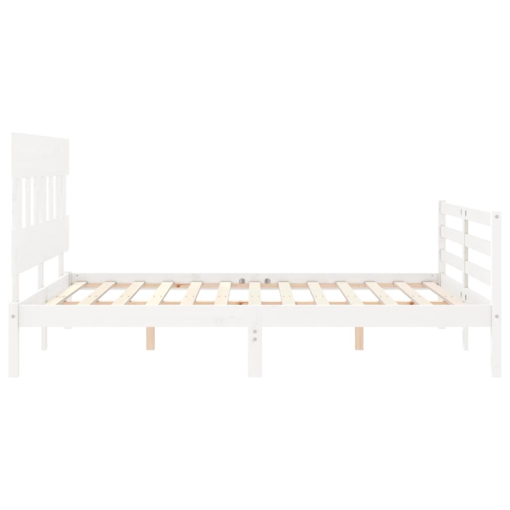 Cadru de pat cu tăblie, alb, 160x200 cm, lemn masiv