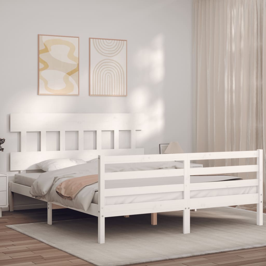 vida XL Massivholzbett mit Kopfteil Weiß 160x 200 cm