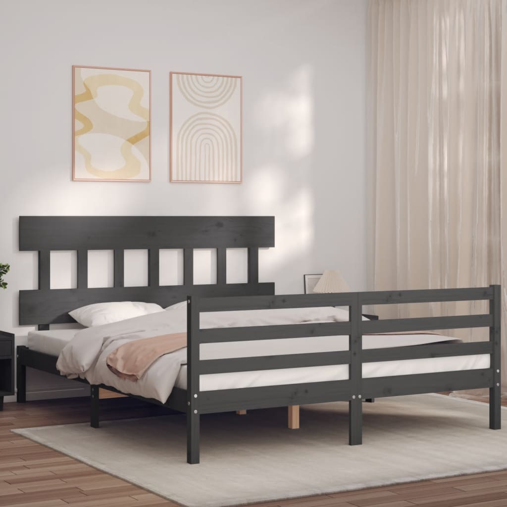 vidaXL Estrutura de cama com cabeceira 160x200 cm madeira maciça cinza