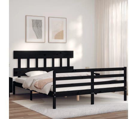 vidaXL Lovos rėmas su galvūgaliu, juodas, 160x200cm, medienos masyvas