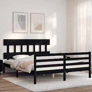 vidaXL Lovos rėmas su galvūgaliu, juodas, 160x200cm, medienos masyvas