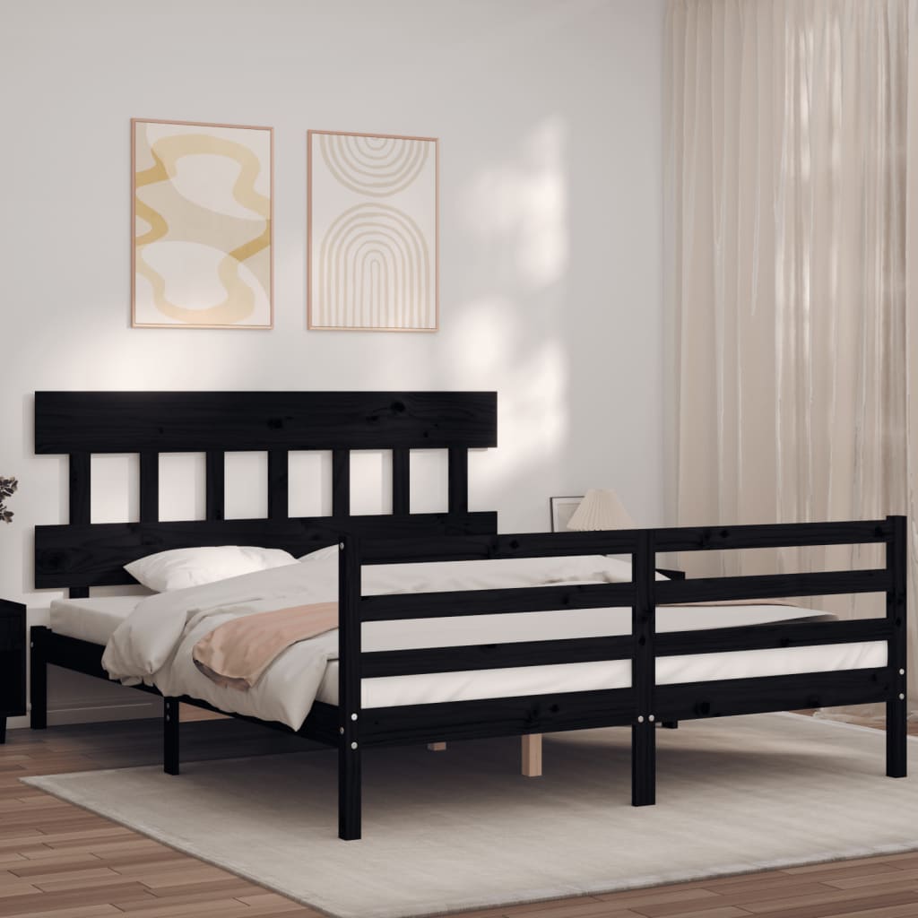 vidaXL Cadru de pat cu tăblie, negru, 160×200 cm, lemn masiv vidaXL imagine 2022