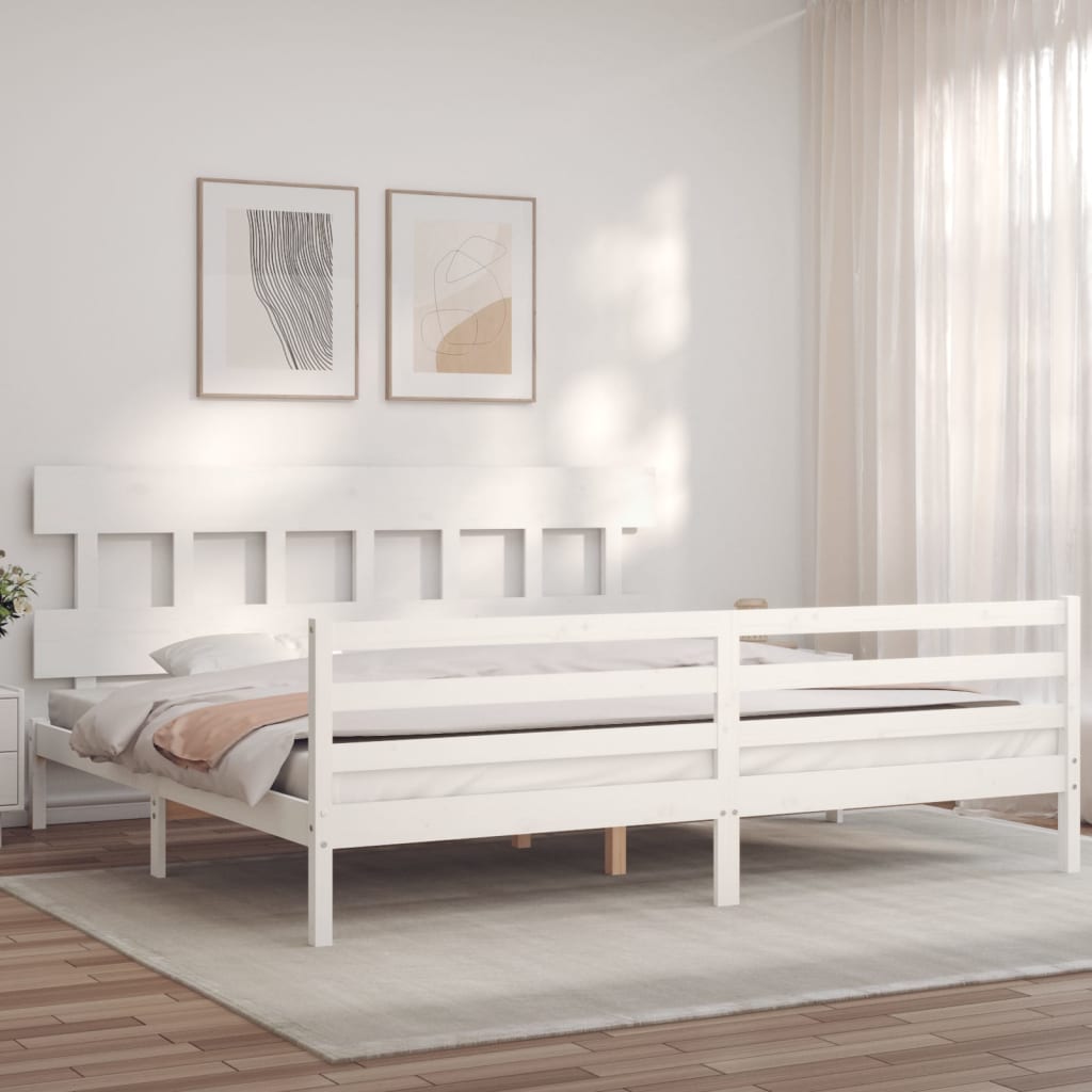 vidaXL Bedframe met hoofdbord massief hout wit afbeelding