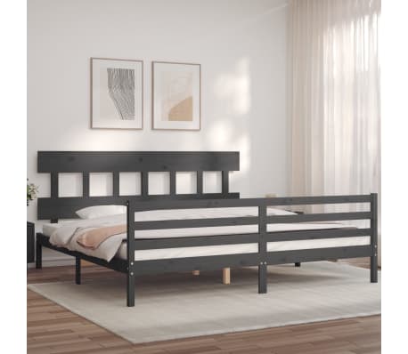 vidaXL Lovos rėmas su galvūgaliu, pilkas, mediena, itin didelis