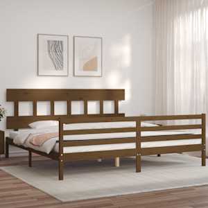 vidaXL Lovos rėmas su galvūgaliu, medaus rudas, mediena, itin didelis