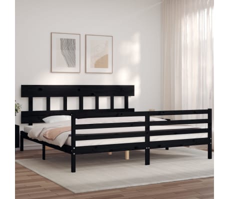 vidaXL Lovos rėmas su galvūgaliu, juodas, mediena, itin didelis