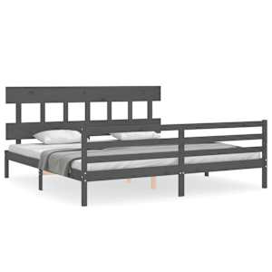 Rám postele s čelem šedý 200 x 200 cm masivní dřevo - obrázek 2