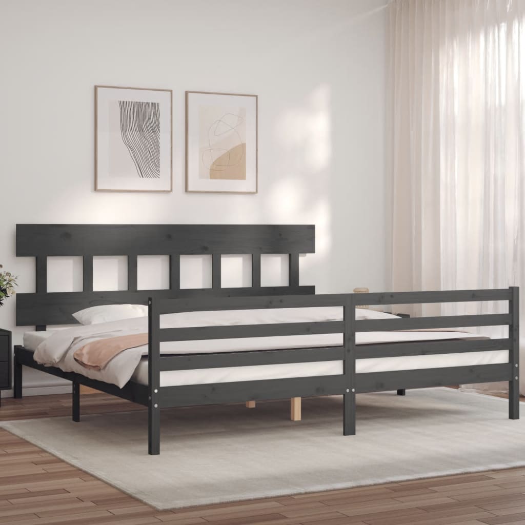 vidaXL Bedframe met hoofdbord massief hout grijs 200x200 cm afbeelding