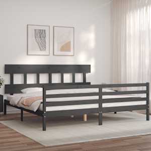 Rám postele s čelem šedý 200 x 200 cm masivní dřevo - obrázek 3