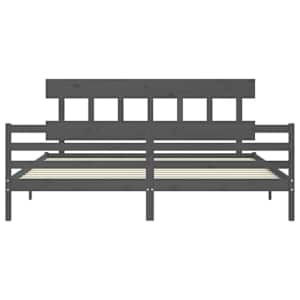 Rám postele s čelem šedý 200 x 200 cm masivní dřevo - obrázek 6