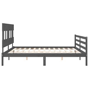 Rám postele s čelem šedý 200 x 200 cm masivní dřevo - obrázek 7