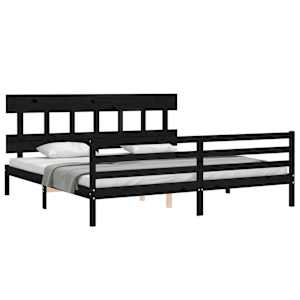 Rám postele s čelem černý 200 x 200 cm masivní dřevo - obrázek 4