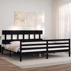 Rám postele s čelem černý 200 x 200 cm masivní dřevo - obrázek 1