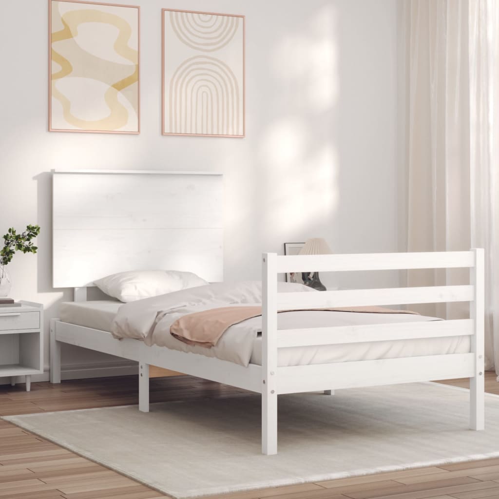 Rám postele s čelem bílý Small Single masivní dřevo