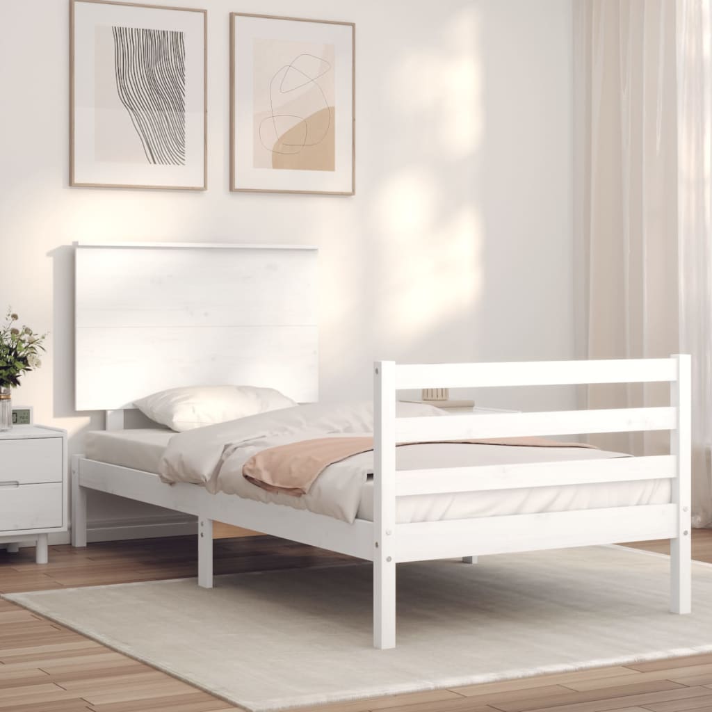 vidaXL Bedframe met hoofdbord massief hout wit afbeelding