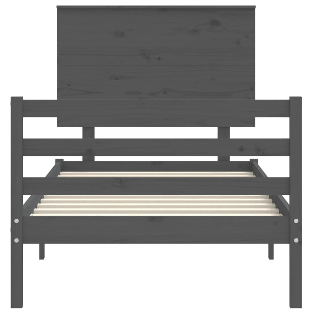 Posteljni okvir z vzglavjem siv 3FT trden les