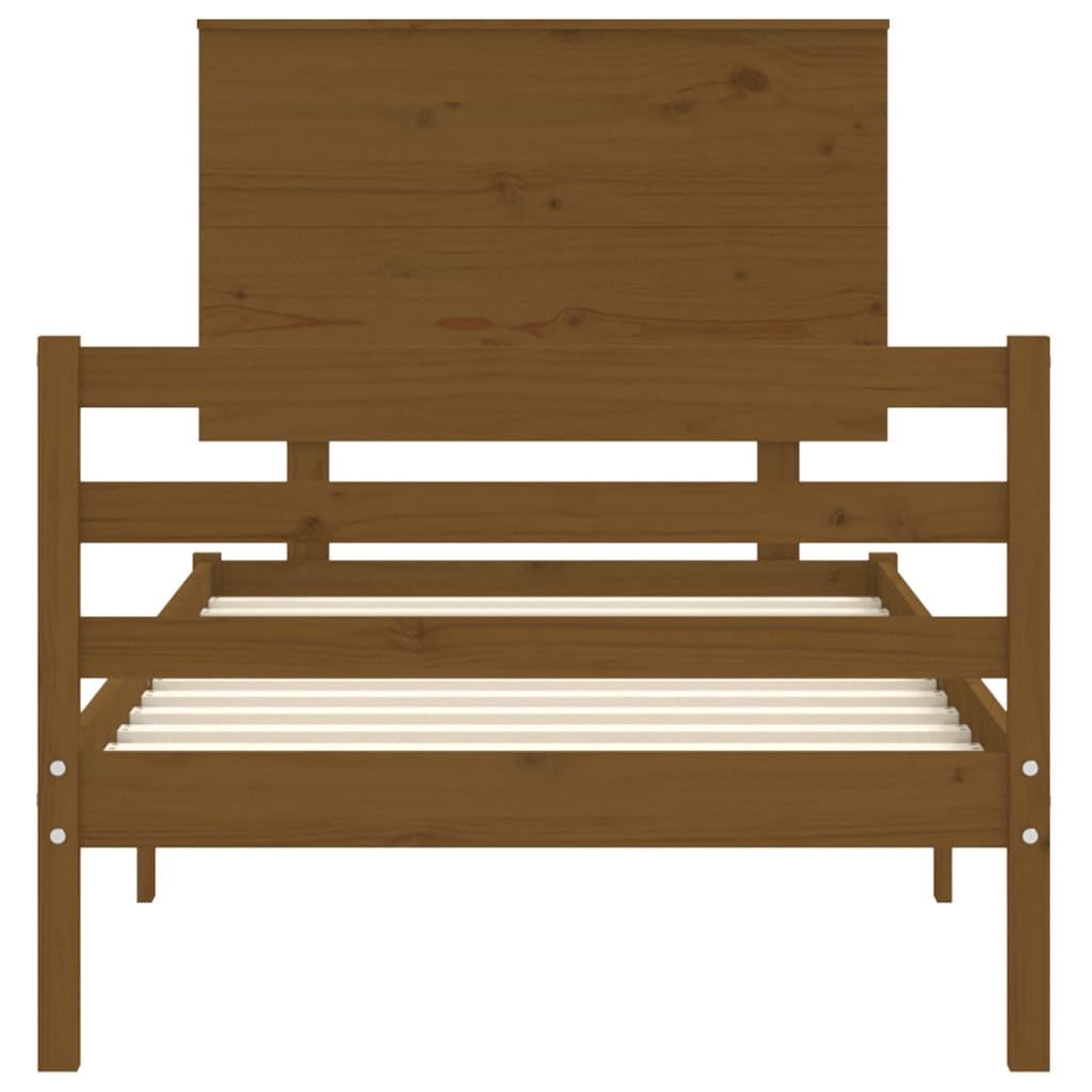 Cadru de pat cu tăblie single, maro miere, lemn masiv
