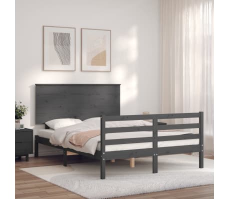 vidaXL Lovos rėmas su galvūgaliu, pilkas, mediena, mažas dvivietis