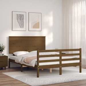 vidaXL Lovos rėmas su galvūgaliu, rudas, mediena, mažas dvivietis