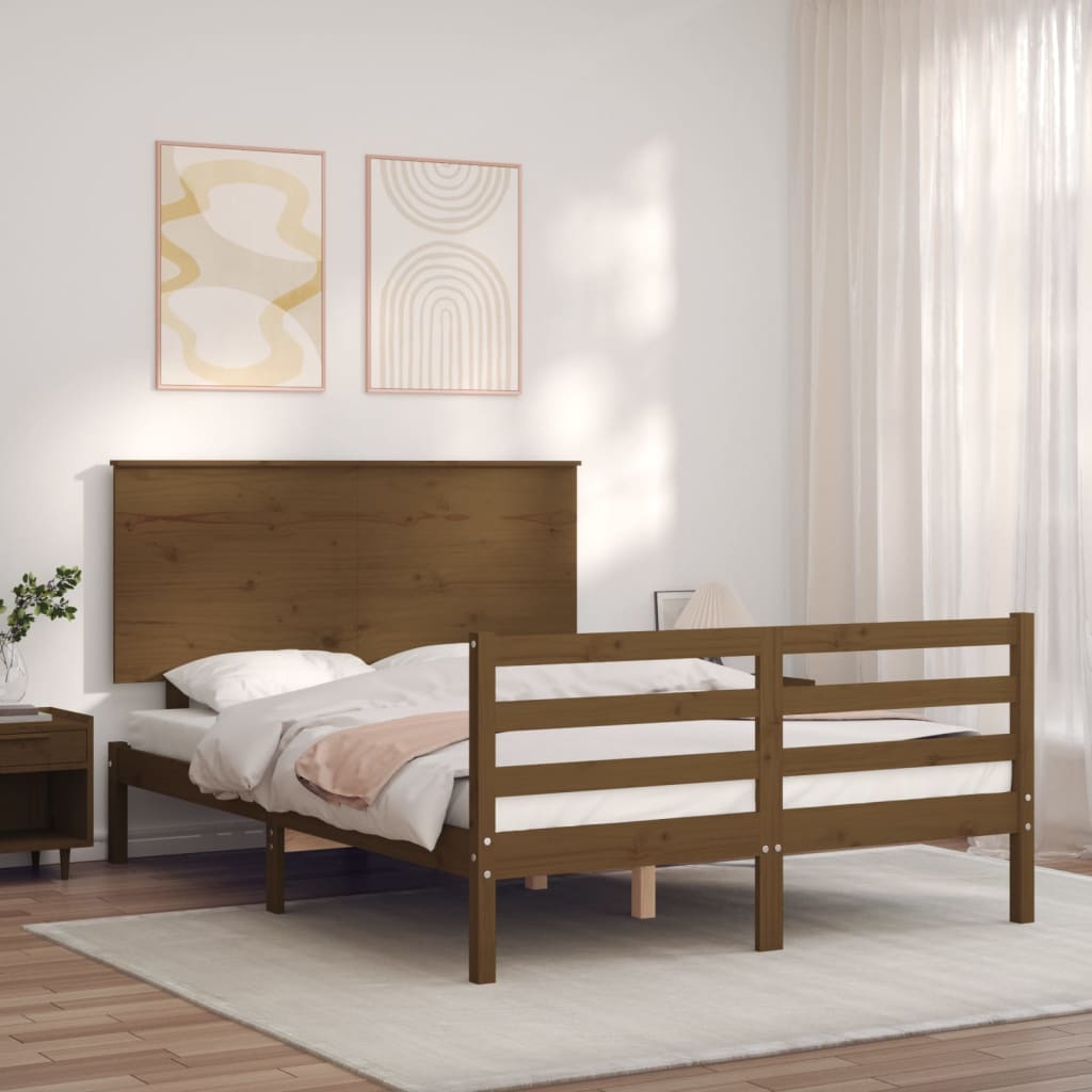 Rám postele s čelem medově hnědý Small Double masivní dřevo
