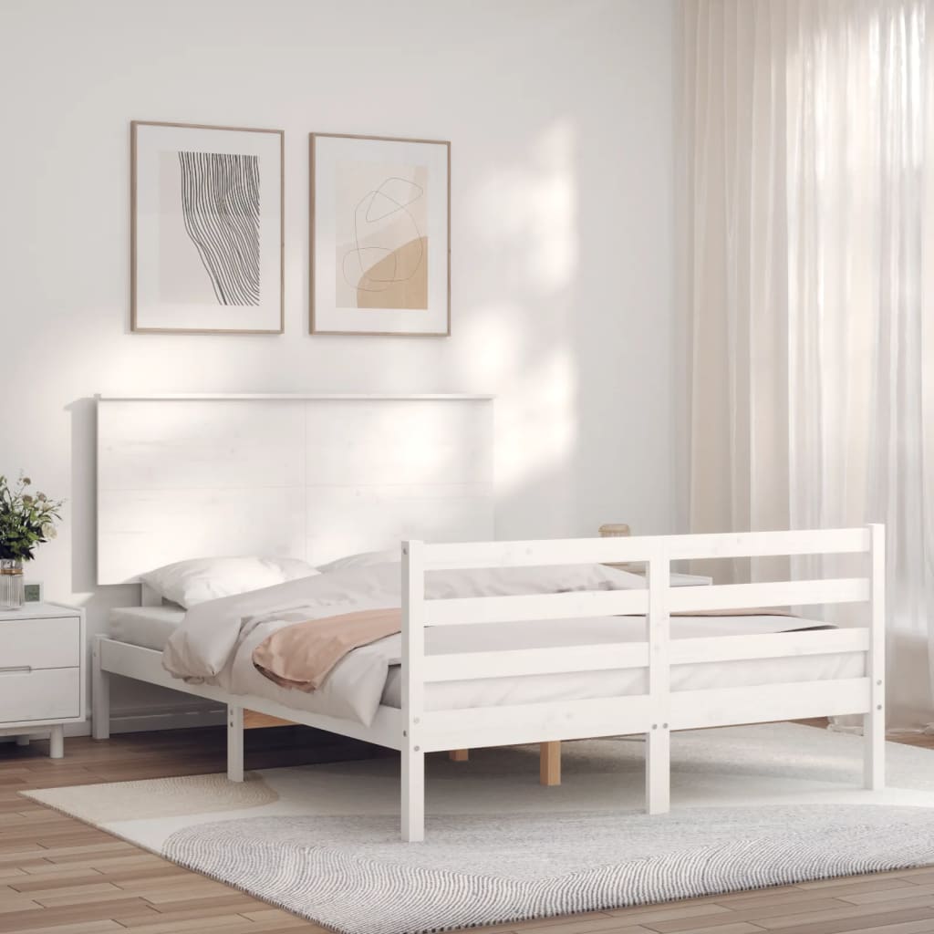 vidaXL Bedframe met hoofdbord massief hout wit afbeelding